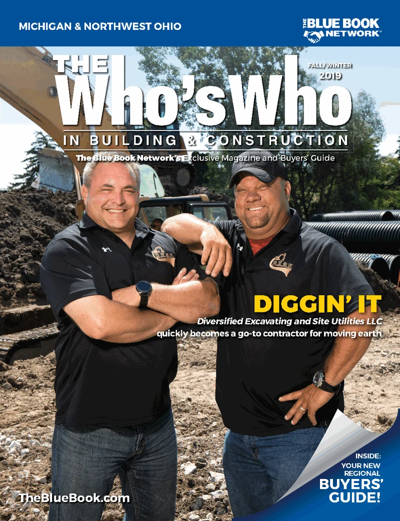 Cover of The Who's Who in Building and Construction, Fall/Winter 2019, featuring Diversified Excavating